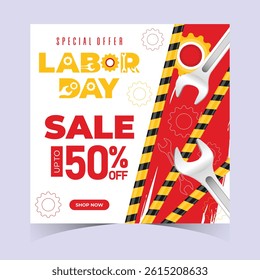 Labor Day Sale Web Banner Template Bold Abstract Design Honoring Workers. Labour Day Poster Illustration Design for Promotion Sale Event. Special Offer Labor Day Sale advertising background