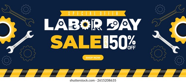 Labor Day Sale Web Banner Template Bold Abstract Design Honoring Workers. Labour Day Poster Illustration Design for Promotion Sale Event. Special Offer Labor Day Sale advertising background