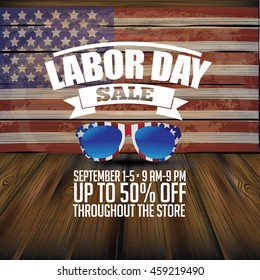 Labor Day Sale wooden American flag background. EPS 10 vector.