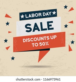 Labor Day sales promotion card with grunge background in square format