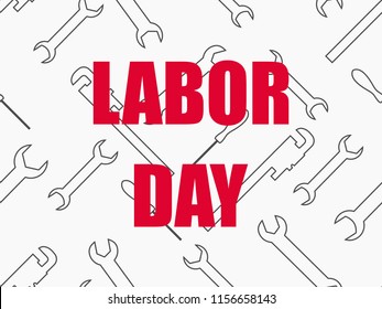 Labor Day, seamless background with wrenches. Greeting card, holiday United States. Vector illustration