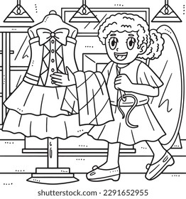 Labor Day Seamstress and Dress Coloring Page 