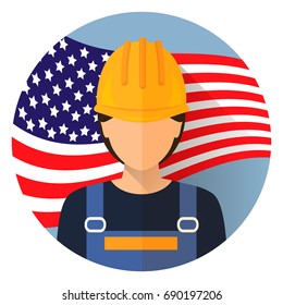 Labor day, September 7, in the United States of America, American design, labor day. Beautiful composition working yellow helmet with the flag of the United States. vector.