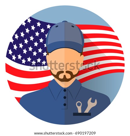 Labor day, September 7, in the United States of America, American design, labor day. Beautiful composition working hat with the flag of the United States. vector.