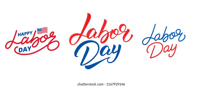 Labor Day. Set of lettering calligraphy labels for USA Labor Day