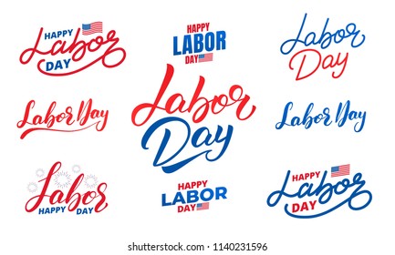 Labor Day. Set of lettering labels for USA Labor Day