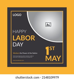 labor day social media post banner template, international workers day, may day, square banner, square flyer