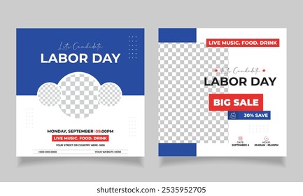 labor day social media post template design web banner 