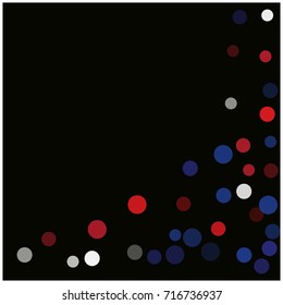 Labor Day square vector background, festive pattern with flying, falling red, blue, white circles in colors of the United States' flag. Independence Day banner or poster with bright bokeh confetti.