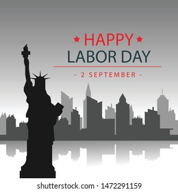 Labor day of Statue of Liberty on New york skyline background.