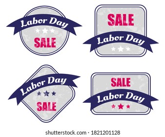 Labor day sticks of sale on white background. Happy Labor Day typographic emblems, labels set. Labor Day is a national holiday of the United States. Vector illustration