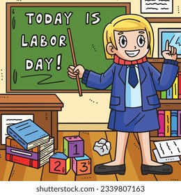 Labor Day Teacher in the Classroom Colored Cartoon