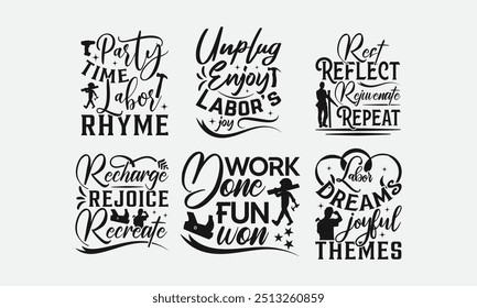 Labor Day T-shirt Design Bundil , Isolated on white background, This illustration can be used as a print on t-shirts and bags, cover book, templet, stationary or as a poster.