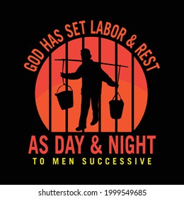Labor Day T-shirt Design vector with sunset and a man is working vector.