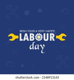Labor day typography illustration with wrench holding