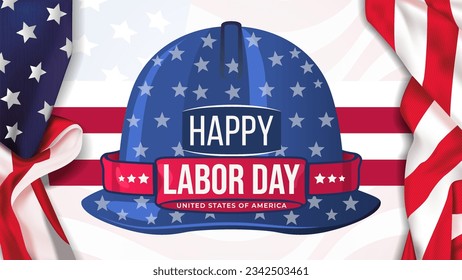 Labor Day United States of America lettering background vector illustration. Helmet. Labor Day banner with US flag and text - Labor Day United States of America