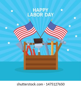 labor day usa celebration american patriotic card, tribute to builder people workers heavy work cartoon vector illustration graphic design