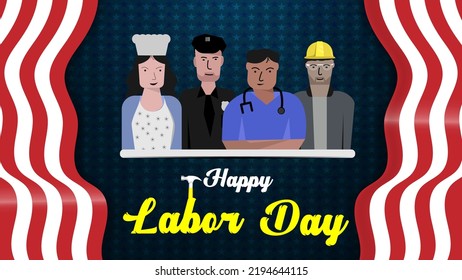 Labor Day USA celebration with an American flag poster and template design. Vector illustration.