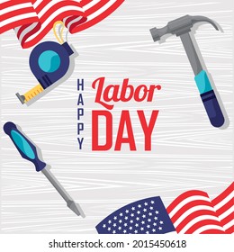 labor day USA postcard with tools