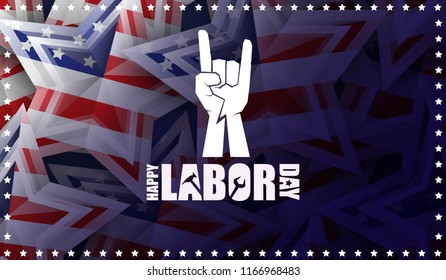 labor day Usa text vector label or horizontal background. vector happy labor day poster or horizontal banner with clenched fist isolated on usa flag background . Labor union icon