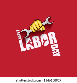 labor day Usa vector label or background. vector happy labor day poster or banner with clenched fist isolated on red . Labor union icon