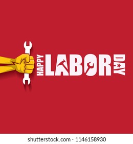labor day Usa vector label or background. vector happy labor day poster or banner with clenched fist isolated on red . Labor union icon