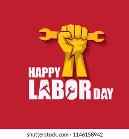 labor day Usa vector label or background. vector happy labor day poster or banner with clenched fist isolated on red . Labor union icon