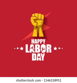 labor day Usa vector label or background. vector happy labor day poster or banner with clenched fist isolated on red . Labor union icon