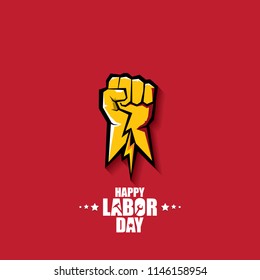 labor day Usa vector label or background. vector happy labor day poster or banner with clenched fist isolated on red . Labor union icon