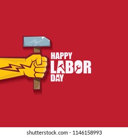 labor day Usa vector label or background. vector happy labor day poster or banner with clenched fist isolated on red . Labor union icon