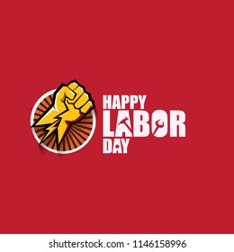 labor day Usa vector label or background. vector happy labor day poster or banner with clenched fist isolated on red . Labor union icon