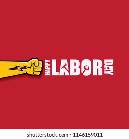 labor day Usa vector label or background. vector happy labor day poster or banner with clenched fist isolated on red . Labor union icon