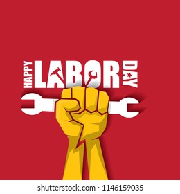 labor day Usa vector label or background. vector happy labor day poster or banner with clenched fist isolated on red . Labor union icon