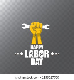labor day Usa vector label or background. vector happy labor day poster or banner with clenched fist isolated on transparent background . Labor union icon
