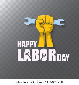labor day Usa vector label or background. vector happy labor day poster or banner with clenched fist isolated on transparent background . Labor union icon