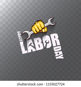 labor day Usa vector label or background. vector happy labor day poster or banner with clenched fist isolated on transparent background . Labor union icon