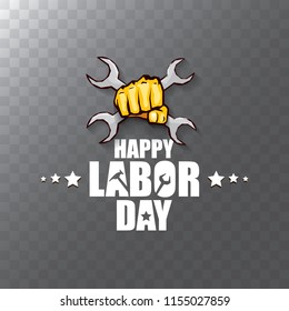 labor day Usa vector label or background. vector happy labor day poster or banner with clenched fist isolated on transparent background . Labor union icon
