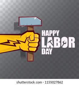 labor day Usa vector label or background. vector happy labor day poster or banner with clenched fist isolated on transparent background . Labor union icon