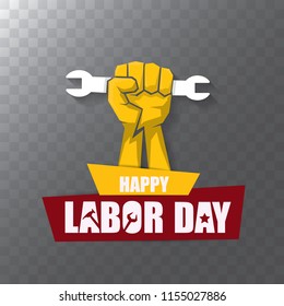 labor day Usa vector label or background. vector happy labor day poster or banner with clenched fist isolated on transparent background . Labor union icon