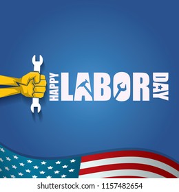 labor day Usa vector label or background. vector happy labor day poster or banner with clenched fist isolated on usa flag background . Labor union icon