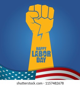 labor day Usa vector label or background. vector happy labor day poster or banner with clenched fist isolated on usa flag background . Labor union icon