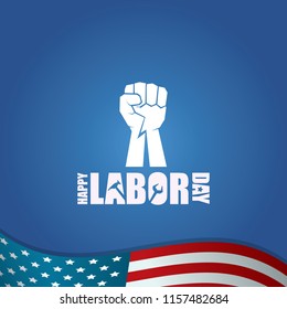 labor day Usa vector label or background. vector happy labor day poster or banner with clenched fist isolated on usa flag background . Labor union icon