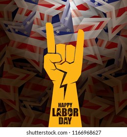 labor day Usa vector label or background. vector happy labor day poster or banner with clenched fist isolated on usa flag background . Labor union icon