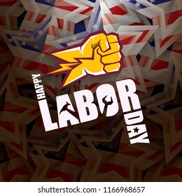 labor day Usa vector label or background. vector happy labor day poster or banner with clenched fist isolated on usa flag background . Labor union icon