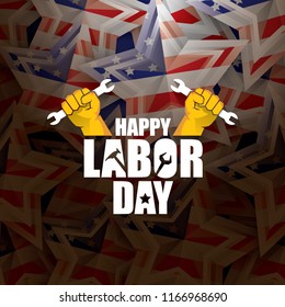 labor day Usa vector label or background. vector happy labor day poster or banner with clenched fist isolated on usa flag background . Labor union icon