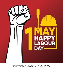 labor day Usa vector label or banner background. vector happy labor day poster or banner with clenched fist isolated on red . Labor union icon