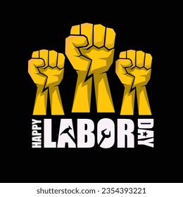 LABOR DAY USA vector label or banner background. vector happy labor day poster or banner with clenched fist isolated on black . Labor union icon