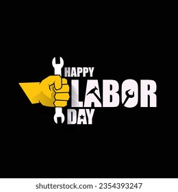 LABOR DAY USA vector label or banner background. vector happy labor day poster or banner with clenched fist isolated on black . Labor union icon