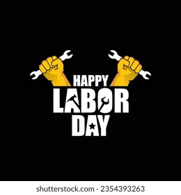 LABOR DAY USA vector label or banner background. vector happy labor day poster or banner with clenched fist isolated on black . Labor union icon