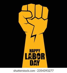 LABOR DAY USA vector label or banner background. vector happy labor day poster or banner with clenched fist isolated on black . Labor union icon